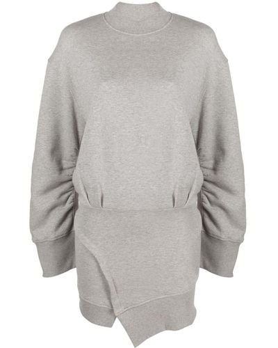 The Attico Gathered-sleeve Sweatshirt Minidress - Gray