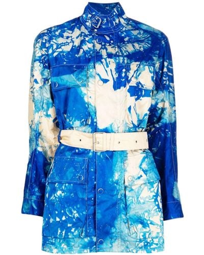 Stain Shade Belted Tie Dye-print Jacket - Blue