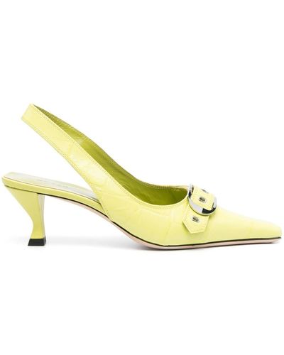 BY FAR Evita 65mm Slingback Leather Pumps - Metallic