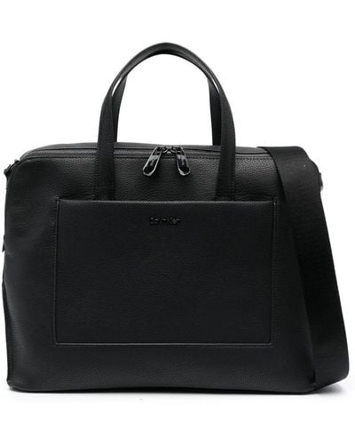Calvin Klein Logo-lettering Pebbled Laptop Bag - Black