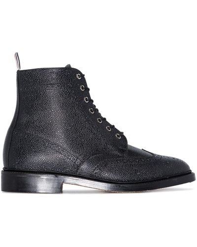 Thom Browne Pebbled Leather Wingtip Boots - Black