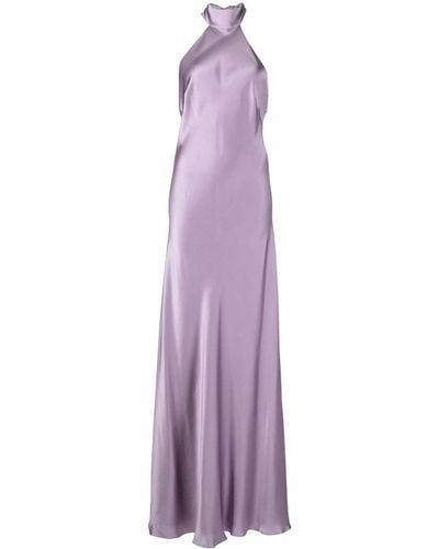 Michelle Mason Backless Halter-neck Tie Gown - Purple