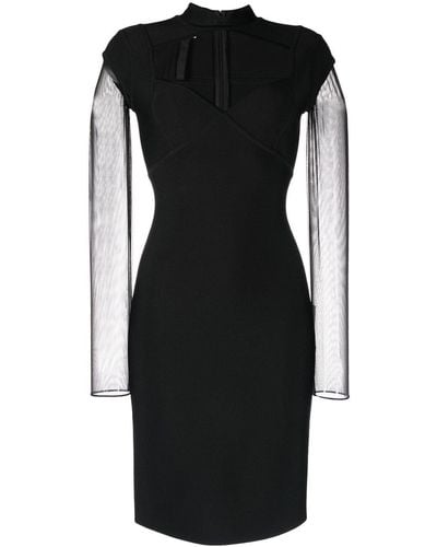Hervé L. Leroux Sheer Sleeves Pencil Dress - Black