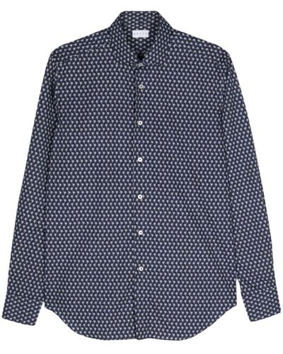 Xacus Leaf-print Cotton Shirt - Blue