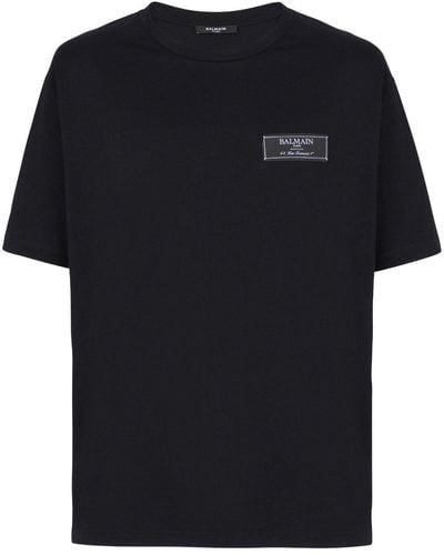 Balmain T-shirt en coton à patch logo - Noir