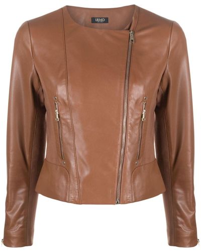 Liu Jo Zip-up Leather Jacket - Brown