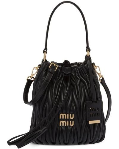 Miu Miu Matelassé Nappa Leather Bucket Bag - Black