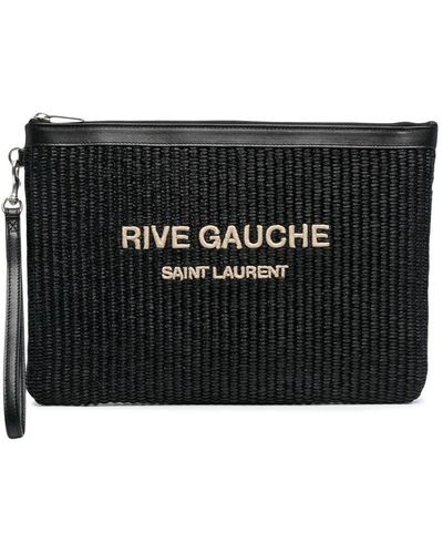 Saint Laurent Rive Gauche Raffia Clutch - Zwart