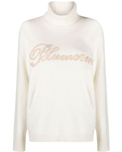 Blumarine Logo-lettering Rollneck Sweater - White