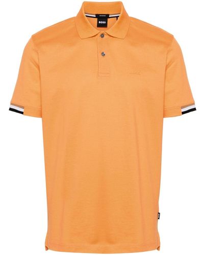 BOSS Polo en coton à logo appliqué - Orange