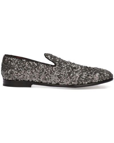 Dolce & Gabbana Mocassins en cuir à sequins - Gris