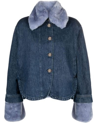 Emporio Armani Faux Fur Detail Denim Jacket - Blue