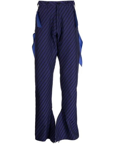 Sulvam Diagonal-striped Straight-leg Trousers - Blue