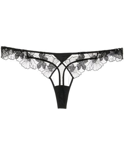 Fleur du Mal Tanga semi trasparente in pizzo a fiori - Nero