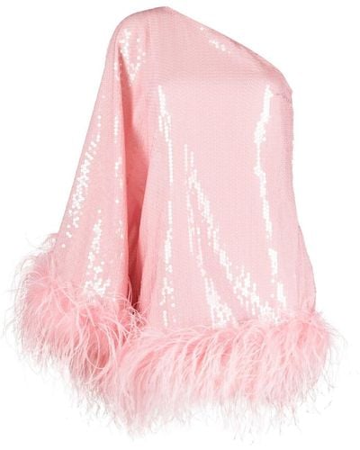 ‎Taller Marmo Piccolo Disco Feather-trim Sequinned Minidress - Pink