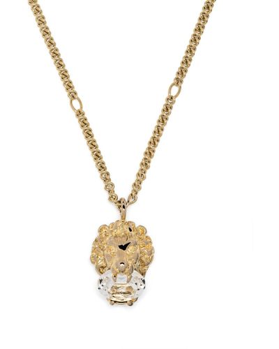 Gucci Crystal-embellished Lion Head Pendant Necklace - Metallic