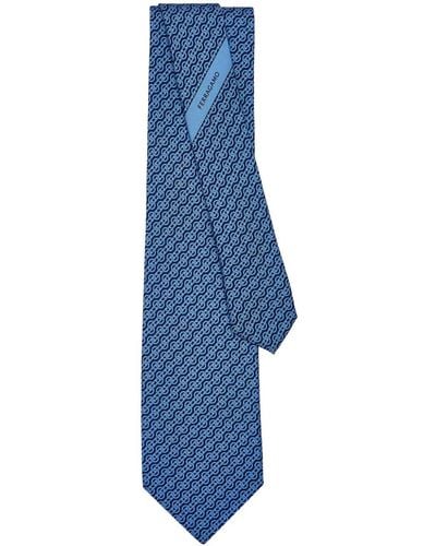 Ferragamo Cravate en soie à motif tissé - Bleu
