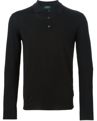 Zanone Poloshirt Met Lange Mouwen - Zwart