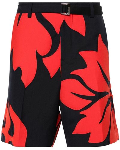 Sacai Floral-patches Belted Shorts - Red