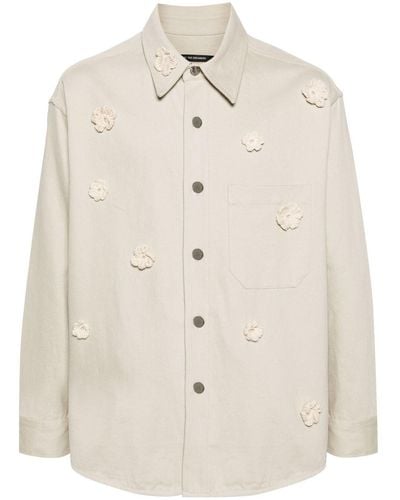 Song For The Mute Daisy Appliqué Shirt Jacket - Natural