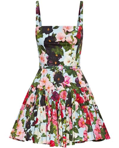 Oscar de la Renta Hollyhocks Floral-print Minidress - Red