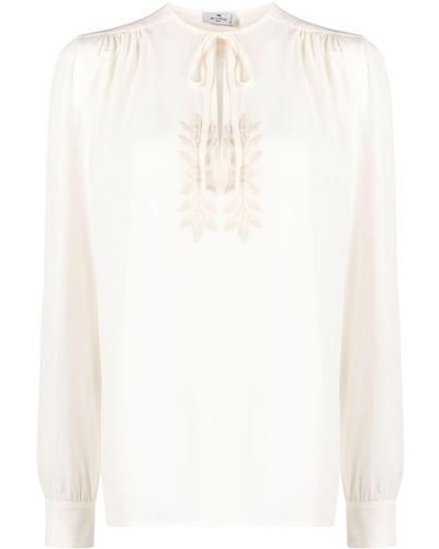 Etro Leaf-embroidered Silk Blouse - White