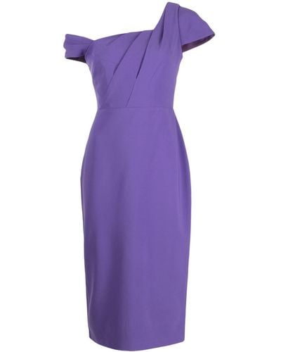 Marchesa Asymmetrical Crepe Midi Dress - Purple