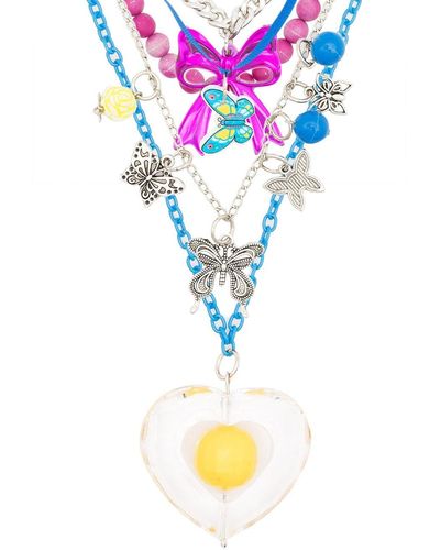 Amir Slama Heart Multi Chain Necklace - Blue