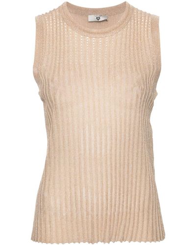 Twin Set Plissé Sleeveless Knitted Top - Natural