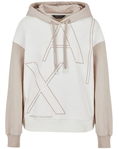 Armani Exchange A | X Armani Exchange Ax Outline Logo Print Hoodie Sweatshirt - White