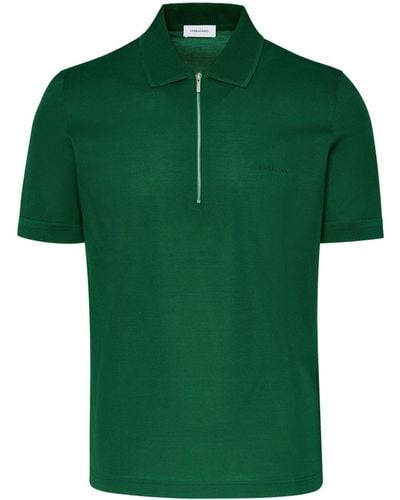 Ferragamo Zip-up Cotton Polo Shirt - Green