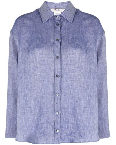 Max Mara Boxy Long Sleeve Linen Shirt - Blue