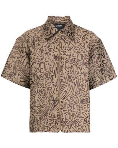 DOMREBEL Jacquard Logo-print Zip-up Shirt - Brown