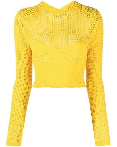 Ambush Crochet-hearts Cropped Sweater - Yellow