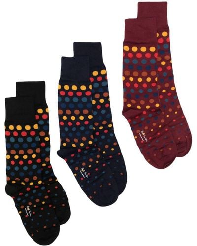 Paul Smith Polka Dot-intarsia Ankle Socks (pack Of Three)) - Red