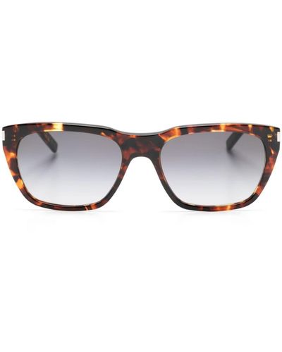 Saint Laurent Tortoiseshell-effect Rectangle-frame Sunglasses - Brown