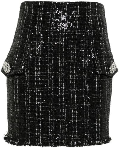 Balmain Sequinned Tweed Miniskirt - Black