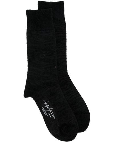 Yohji Yamamoto Pattern-jacquard Logo-print Socks - Black