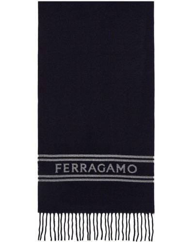 Ferragamo Logo-knitted cashmere scarf - Azul