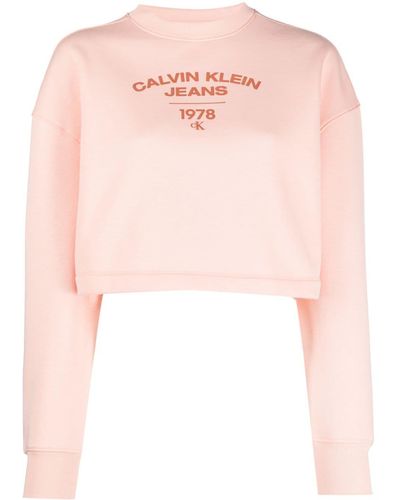 Calvin Klein Varsity Logo-print Cropped Sweatshirt - Pink