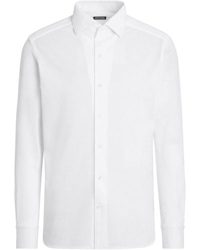Zegna Chemise en coton à manches longues - Blanc