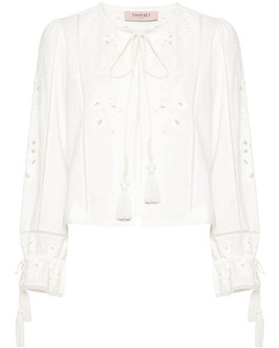 Twin Set Embroidered Hook-eye Blouse - White