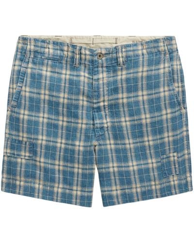 RRL Check-print Linen Shorts - Blue