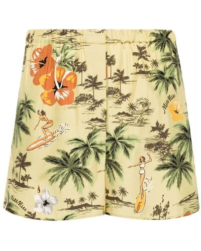Miu Miu Hawai Palm Tree-print Pyjama Shorts - Metallic
