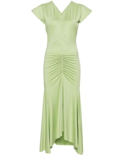 Victoria Beckham Ruched V-neck Midi Dress - Green