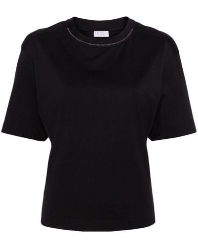 Brunello Cucinelli Camiseta con detalles de cuentas - Negro