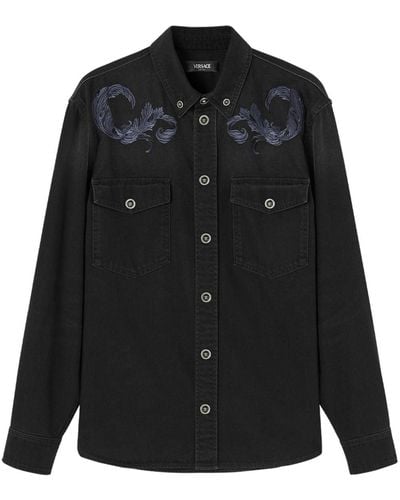 Versace Denim Shirtjack Met Barocco Borduurwerk - Zwart