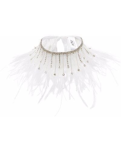 Atu Body Couture Collar con plumas y cristales - Blanco
