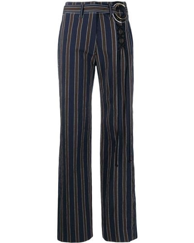 Tory Burch Striped Crinkled Stretch-cotton Straight-leg Pants - Blue