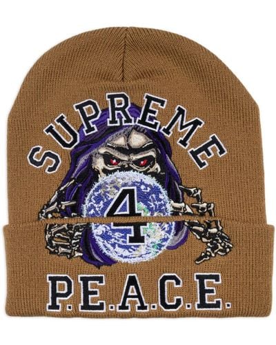 Supreme Peace Embroidered Beanie - Brown
